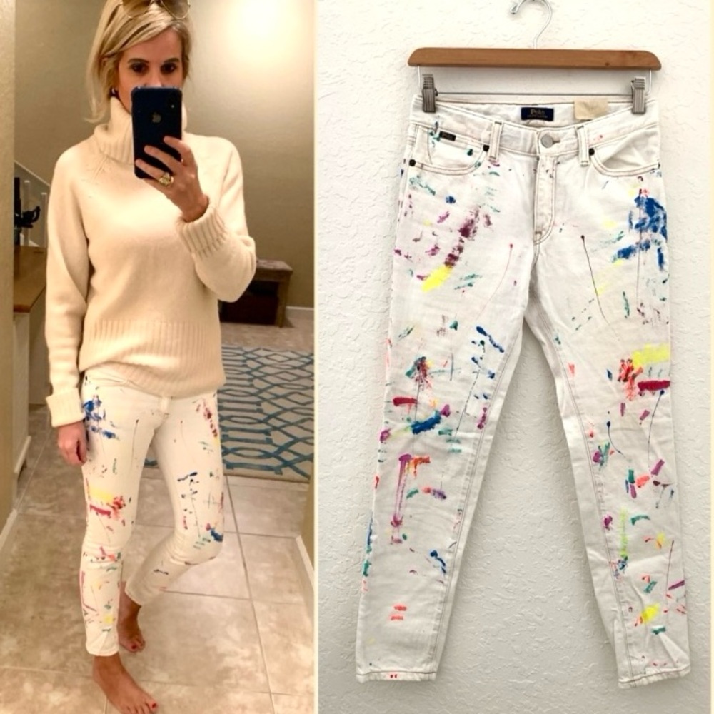 POLO Ralph Lauren White Paint-Splattered Skinny Jeans